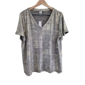 NWT Anthropologie Akemi + Kin Metallic Gold V-neckline Short Sleeve Shirt Size L
